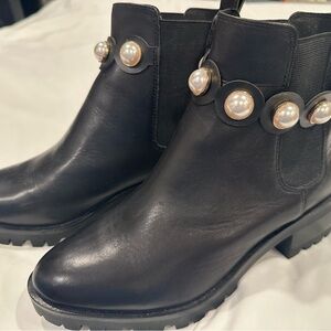 Karl Lagerfeld Black Ankle Boots with Pearl Accents
